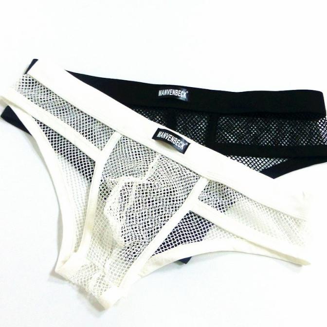 Celana Dalam Pria transparan brief fishnet Hitam Putih