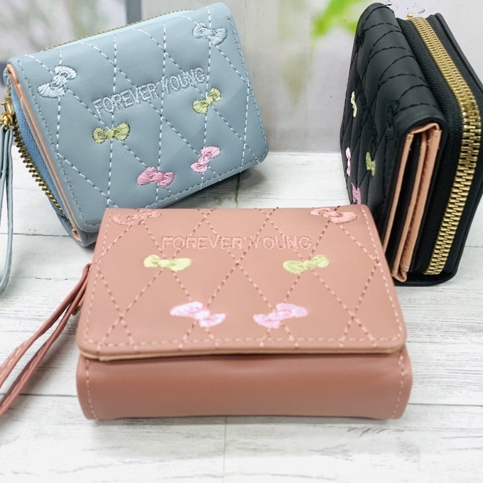 ✨Original✨ COD DOMPET WANITA LIPAT RESLETING BORDIR KOREAN STYLE. DOMPET KECIL WANITA. DOMPET FOREVE