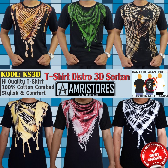 Sorban Kaos distro premium motif sablon sorban 3D - sorban putih(J1O7) Sorban Arafat BISA COD BEST S