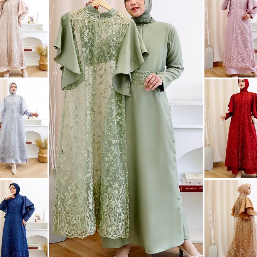 ✨SHOPEE MALL✨ (Jamin RealPict) 2IN1 GEORGINA DRESS INNER + OUTER BRUKAT TILLE PREMIUM / FREE BELT / 