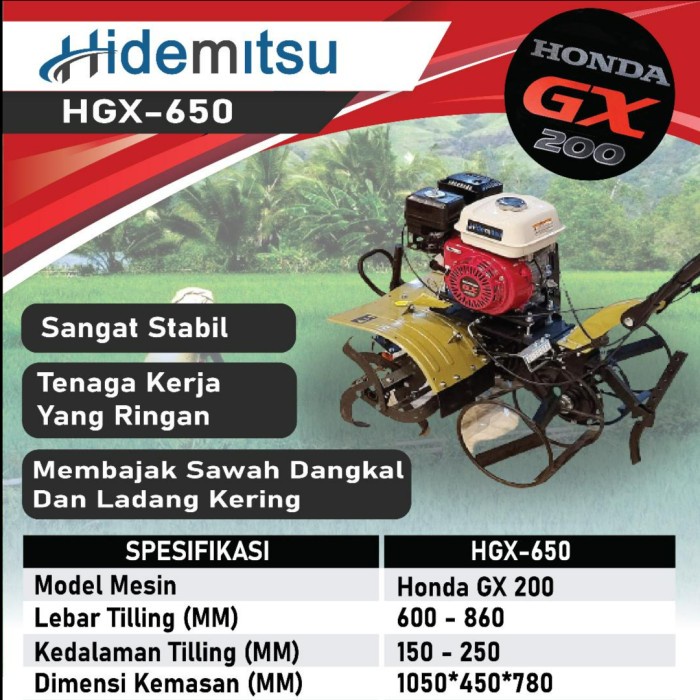 Mini Tiller Cultivator HONDA Hidemitsu HGX650 Mesin Bajak Sawah Mini
