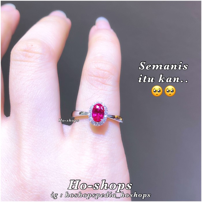 ✨Termurah Cincin Batu Merah Oval Mas Putih Kadar 750 Asli Emas Diskon