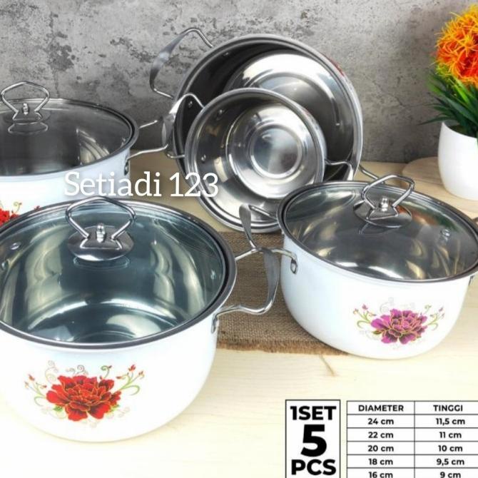 Panci Soup Pot Motif Bunga 1 Set 5 Pcs Stainless Steel