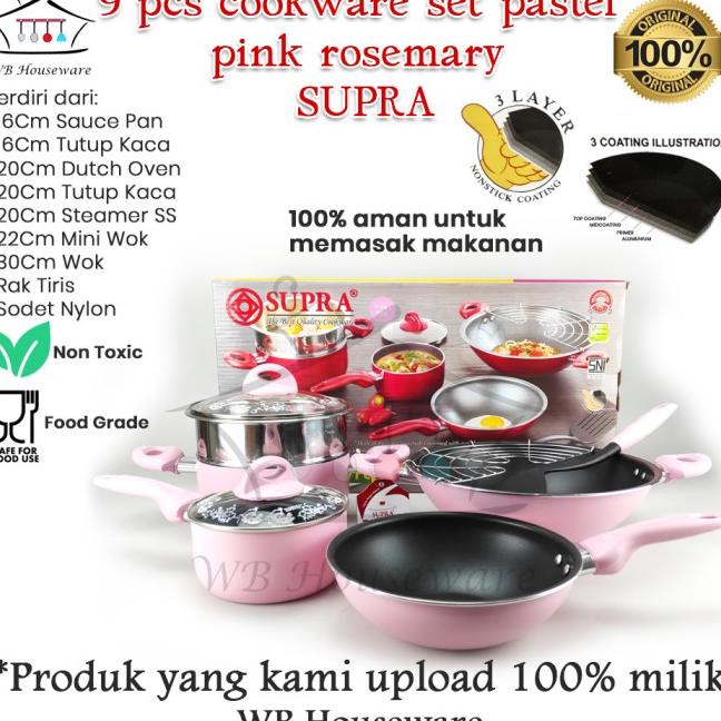 Panci Set Supra 9Pcs Pastel Pink Cookware Set 9Pc Supra Rosemary