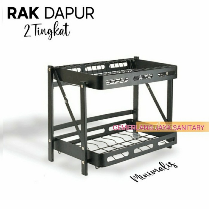[Ori] Rak Piring Dapur 2 Tingkat Gantung Portable Lipat Stainless Hitam Berkualitas