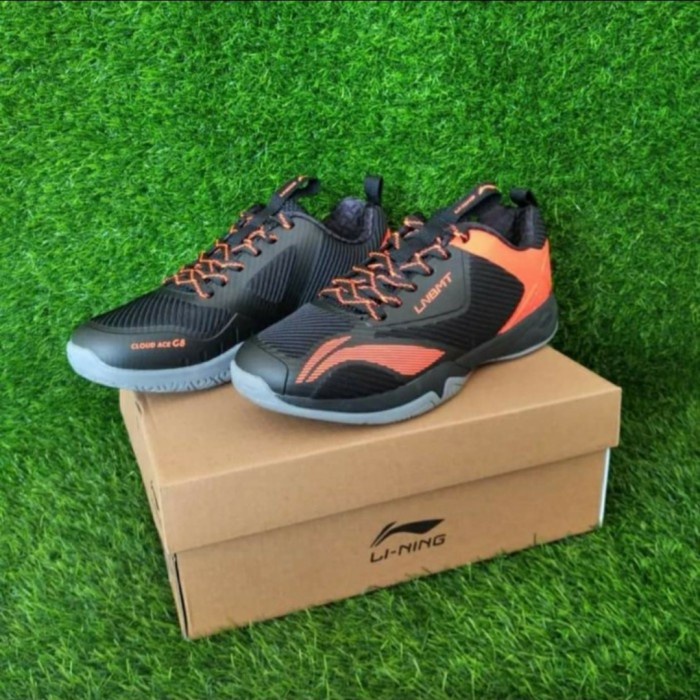 [New Ori] Sepatu Badminton Lining Cloud Ace G8 Black/Orange Bisa Sameday