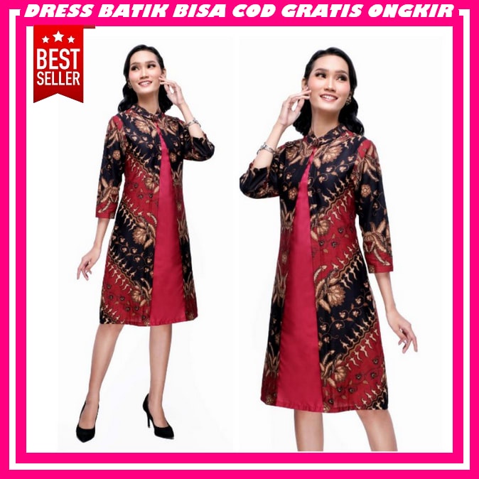 Batik Baju Batik Wanita Modern Kantor Elegan Bju Christmas Gaun Chrismast Dress Korean Style Import 