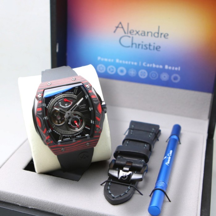 ✅Sale Jam Tangan Pria Alexandre Christie Ac 6608 Special Edition - Black Red Bisa Sameday