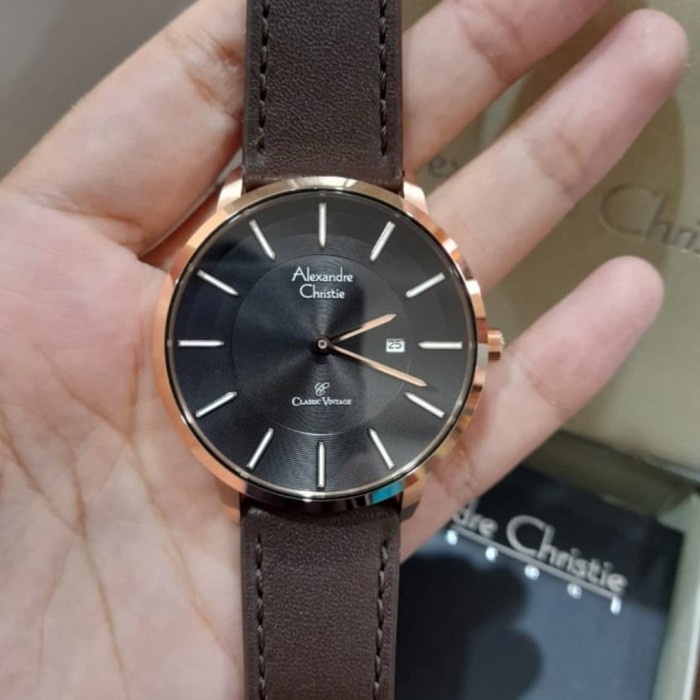 ✅Ori Jam Tangan Alexandre Christie Pria Original Ac8653 Black Rosegold Diskon