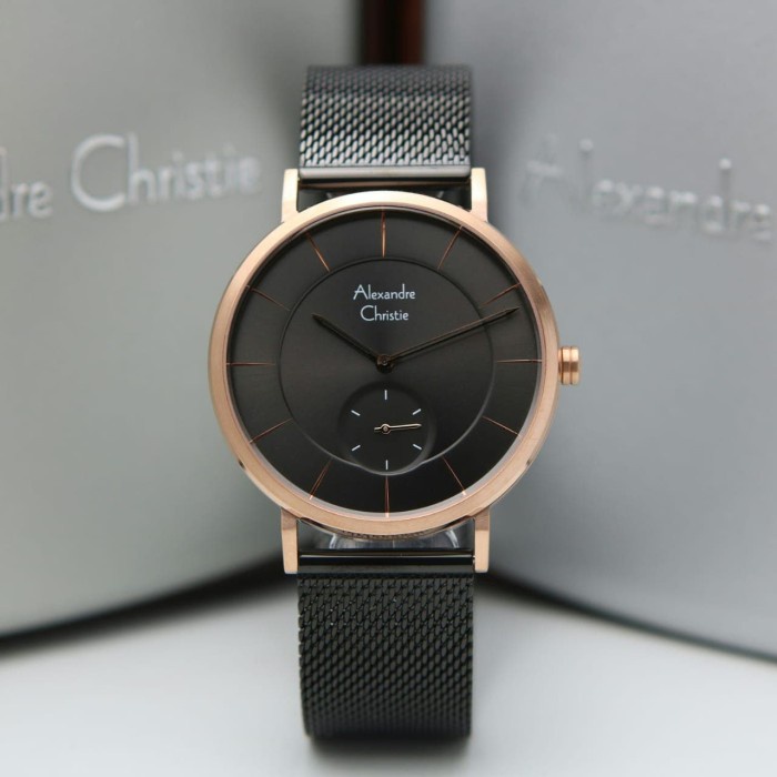 ✅Sale Jam Tangan Pria Alexandre Christie Ac 8586 Black Rosegold Original Terbaru