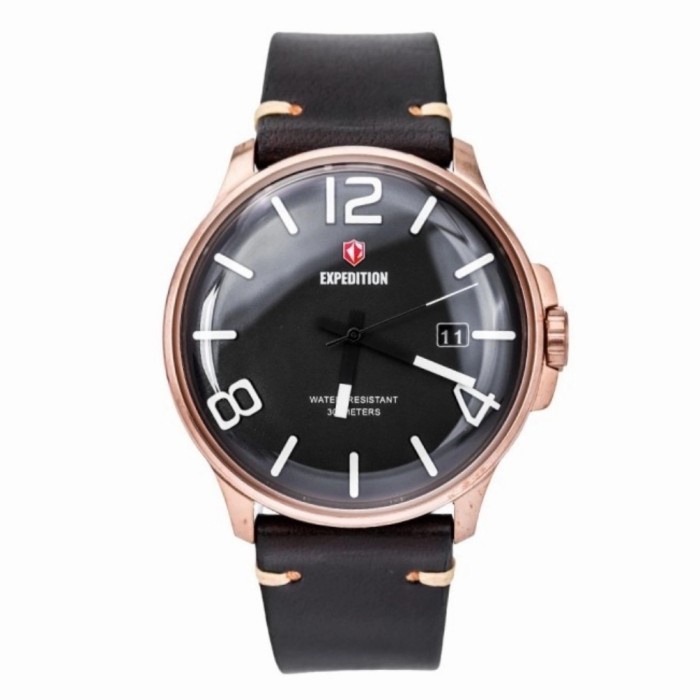 ✅Sale Expedition E6789M Rose Gold Tone Brown Leather Men'S Watch Terbatas