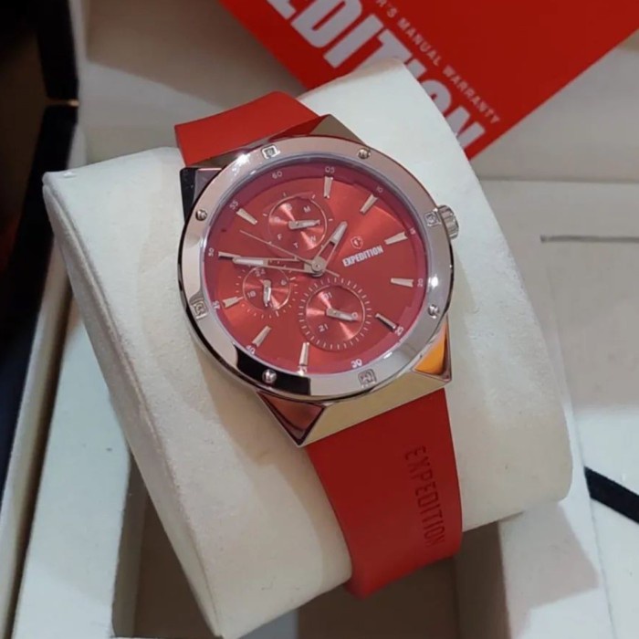 ✅Baru Jam Tangan Wanita Expedition Original E6818 Red Silver Terbaru