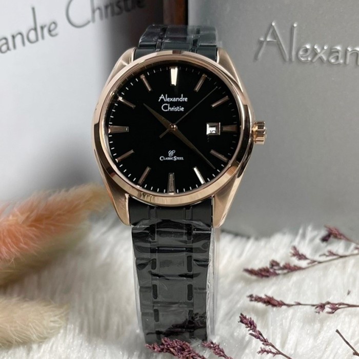✅New Jam Tangan Wanita Alexandre Christie Ac 8682 Ac8682 Black Rosegold Rt Berkualitas