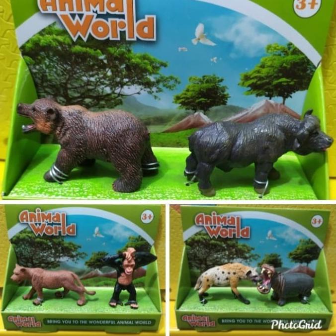 Mainan Binatang Miniatur Beruang Dan Kerbau Maket Kebun Binatang Original