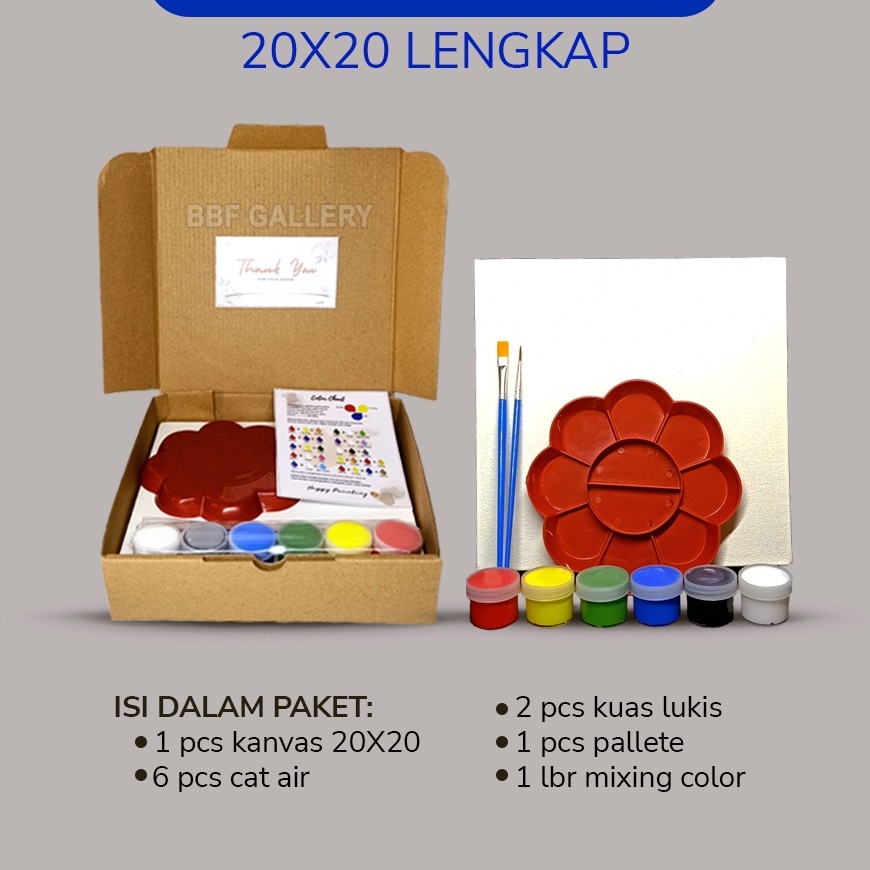

[R21☆) Paket lengkap melukis kanvas 20x20 cm 20x30 cm pallete kuas cat air dilengkapi dengan color mixing chart dan kanvas putih berkualitas hemat..!