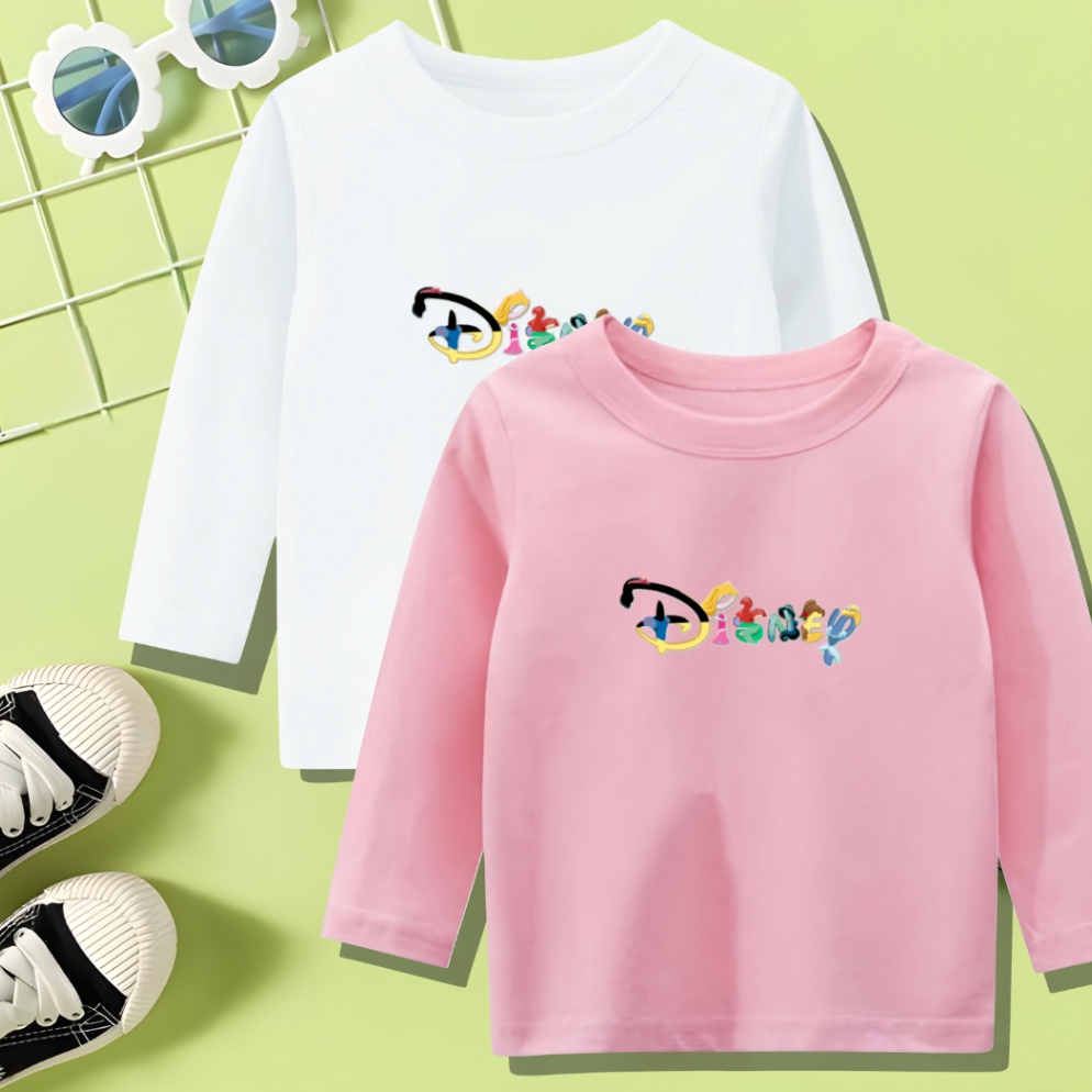 STZG2886  Baju Kaos Anak Perempuan Uniqlo X Disney Lengan Panjang Usia 1-12 Tahun Kaos Katun Anak Ka