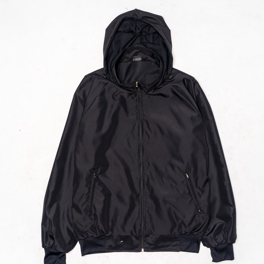 [I28-✔) Jaket Parasut Windrunner Olahraga Polos Hitam Pria Wanitaamanahh➸
