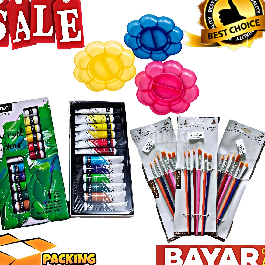 

[I36-♪] (BISA COD) PROMO 1 Set 3 In 1 Cat Akrilik Cat Acrylic Palet Kuas Set Melukis Lengkap / Kuas Cat Palet㊖.!!