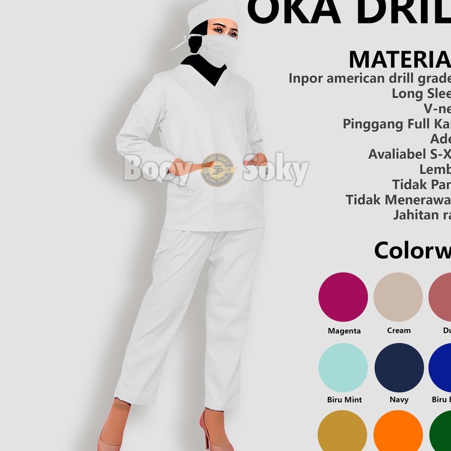[W4-4) BAJU JAGA PERAWAT OK MEDIS LENGAN PANJANG WANITA PRIA SERAGAM OKA SCRUB MEDICAL AMERICAN DRIL