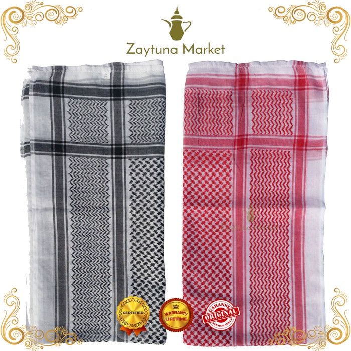 Sorban Sorban Arafat Katun Putih - Hitam Keffiyeh Palestina Ukuran 120x120 cm(K9Y4) Sorban Kashmiri 