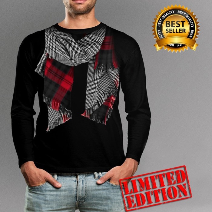 Sorban kaos cowo kaos distro lengan panjang gambar sorban merah - Hitam, M(Y5U9) BISA COD Sorban Put