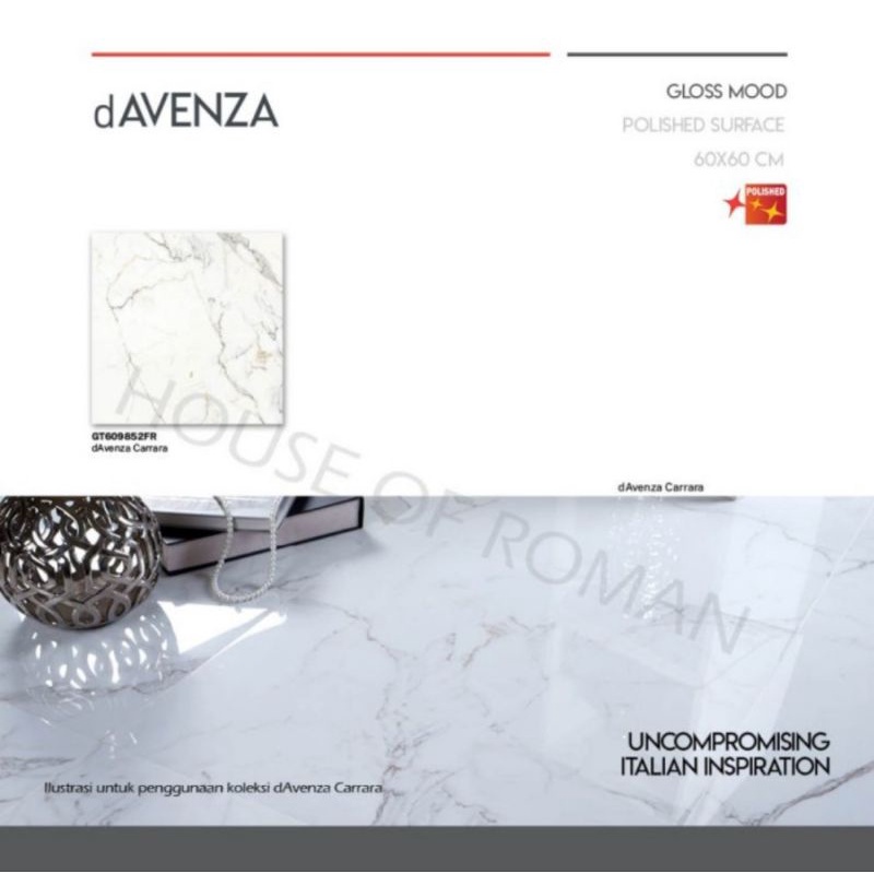 Roman Granit Davenza Carara 60X60 / Granit Roman / Granit Indoor / Granit Putih / Kerak Lantai /