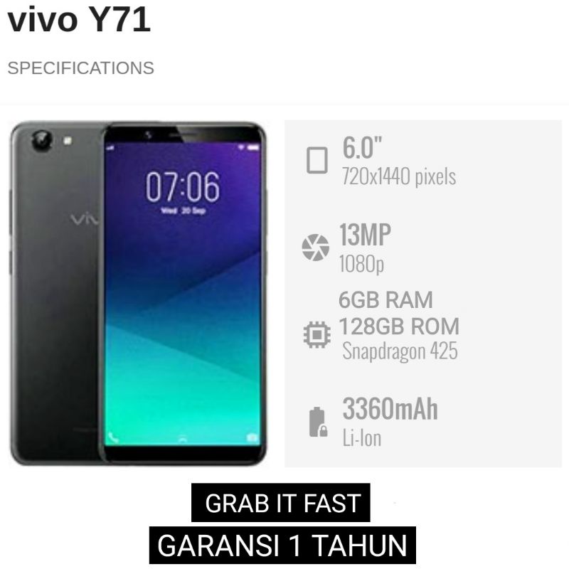 HP Vivo Y71 Ram 6GB Internal 128GB (4G) LTE