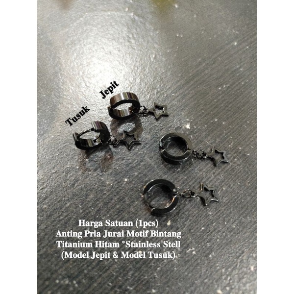 Anting pria titanium jepit,anting pria hitam Tusuk anting Korea hitam model jurai