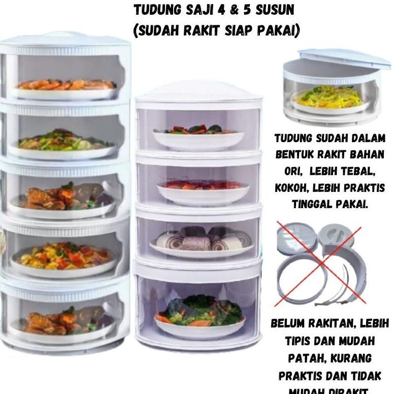 Tudung Saji Rak Susun Tempat Penyimpanan Makanan Rakitan 2 3 4 5 Tingkat Tebal Tertutup Tetap Hangat