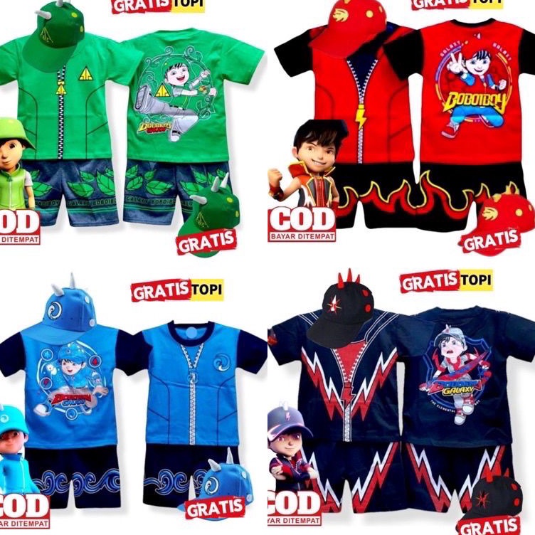 HZMK2832  SETELAN ANAK BOBOIBOY HALILINTAR/GEMPA/API/SOLAR/DAUN/BAJU ANAK BOBOIBOY LAKI LAKI/KOSTUM 