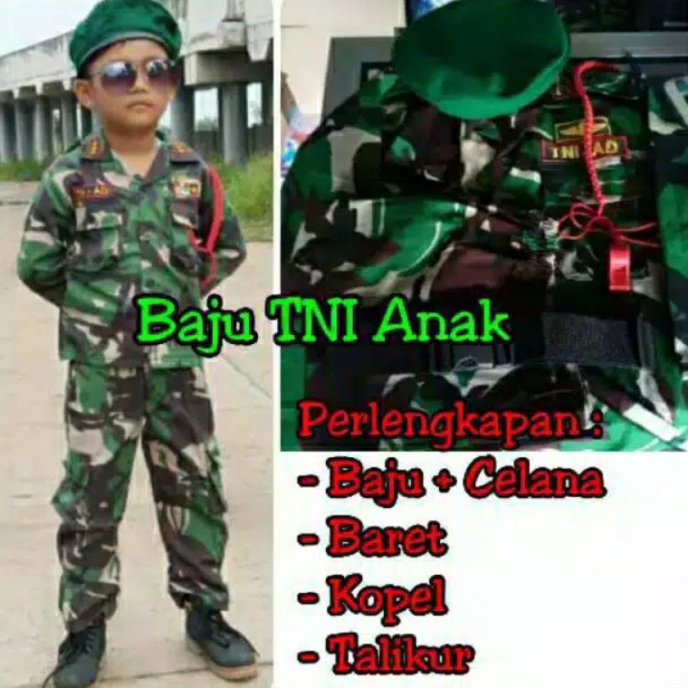 ZKBY0014  Baju Tentara Anak Laki Laki/Seragam Tni Anak Pocil/Kostum Profesi anak Tni AD