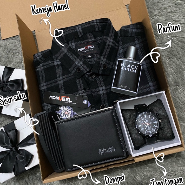 

RLST4780 [BISA COD] Hampers kado ulang tahun cowok / hampers black edition / kado anniversary / gift box kemeja / kado wisuda / kado kemeja cowok