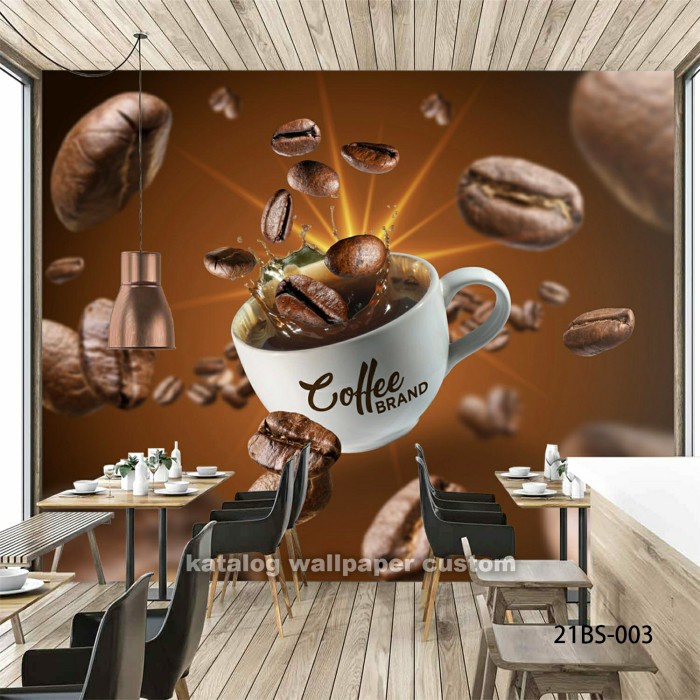 Terlaris Wallpaper Dinding 3D Custom Cafe Coffee Shop/ Kafe Kopi (21Bs-003)