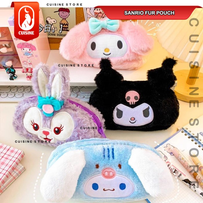 

KOTAK TEMPAT PENSIL ANAK SANRIO FUR BULU POUCH SERBAGUNA LUCU KUROMI