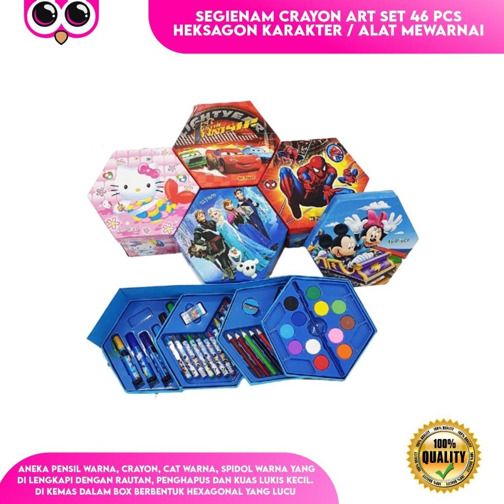 

New Sale !!! Segienam Crayon Art Set 46 Pcs Heksagon Karakter / Alat Mewarnai Colouring Set Segi Enam - Langsung Kirim