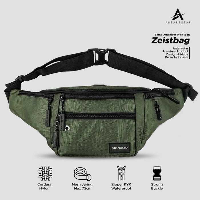 tas selempang Tas Selempang Pria Black Tas WaistBag Big Size Tas Pinggang Pria - Army / Hijau(Z3P1) 