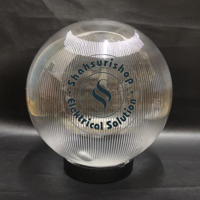 KAP LAMPU TAMAN BULAT 8 INCH E27 PLASTIK ACRYLIC FROSTED CLEAR GARIS