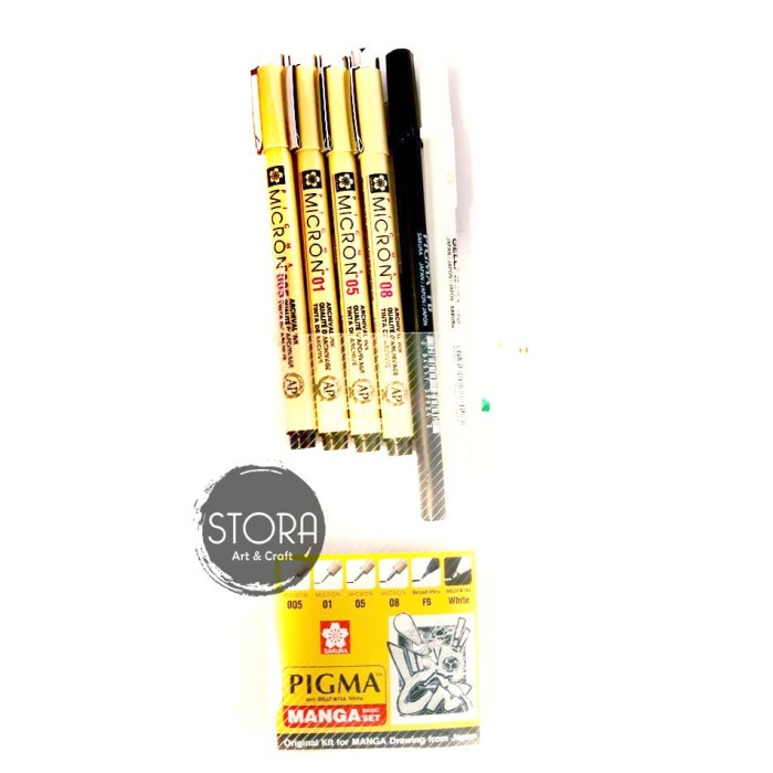 

Promo Sakura Pigma Manga Basic Set 6 Micron Gelly Roll White Mikron Original