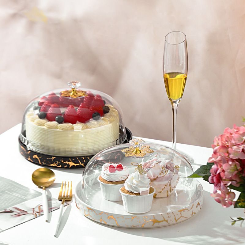 Marble Cerac Cake Plate With Lid / Tempat Kue Piring Saji Dengan Tutup / Piring Kue Piring Marble