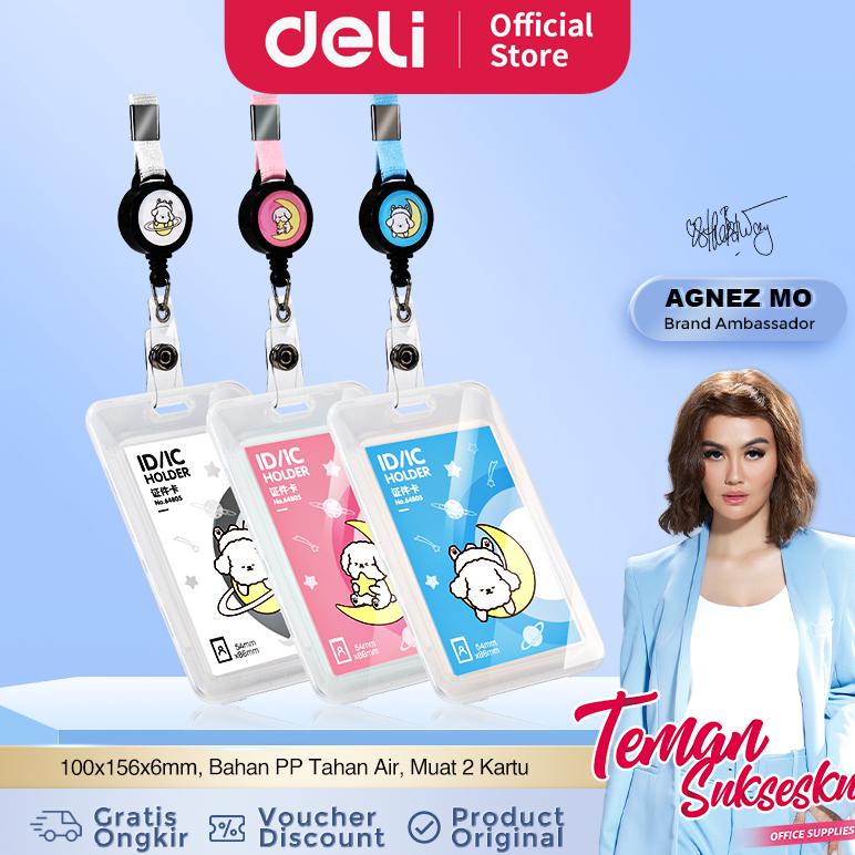 

Deli Name Tag Kartu Tanda Pengenal Motif Doodle Warna Putih/Pink/Biru, Lanyard Bisa Ditarik 6480X