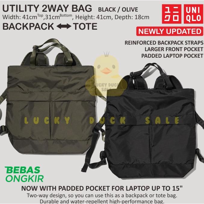 UNIQLO Utility 2Way Backpack Tote Bag Tas Ransel Serbaguna Pria Wanita