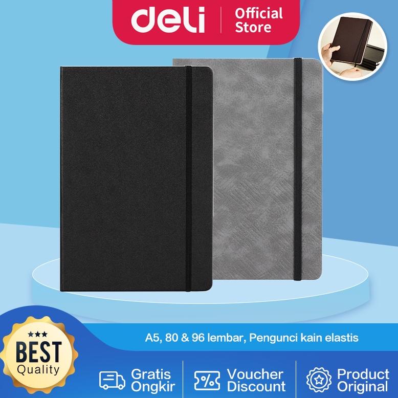 

Deli Leather Cover Notebook / Buku Catatan / Agenda Sampul Kulit A5 80 96 Lembar 70GSM Hard Cover EN111L EN12XL EN132L