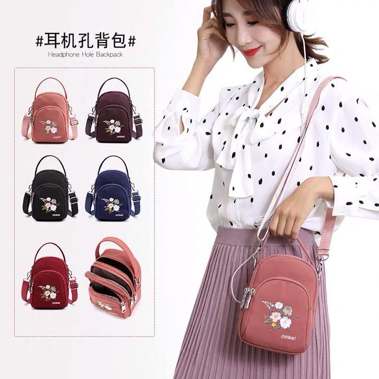 Tas Wanita Import Jinjing dan Selempang CHIBAO Mini CB8186 8186 Y332 Bordir Bunga Parasut Super