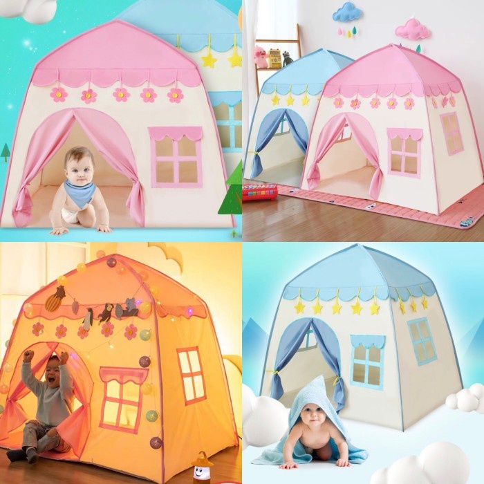 TENDA ANAK MODEL RUMAH CASTLE FLOWER FREE TAS & LAMPU TENDA