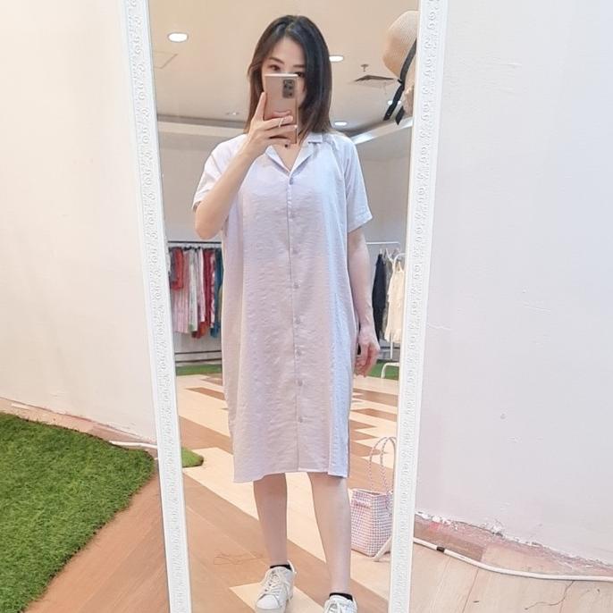 Import Maxi Kemeja Salur Wanita Oversized Hem Vintage Long Dress Korea