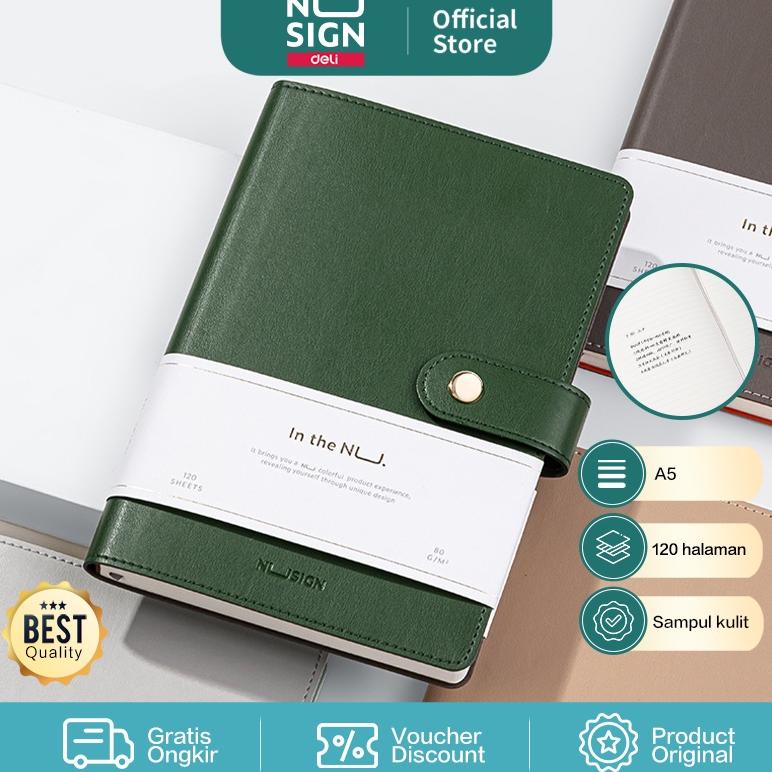 

Nusign Leather Cover Notebook / Buku Catatan Tulis / Diary / Agenda Sampul Kulit A5 120 Lembar Magnetic Lock NS299