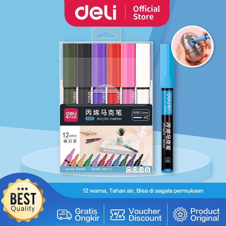 

Deli Acrylic Marker / Spidol Akrilik Papan Tulis / Kaca 12 Warna Anti Air S583