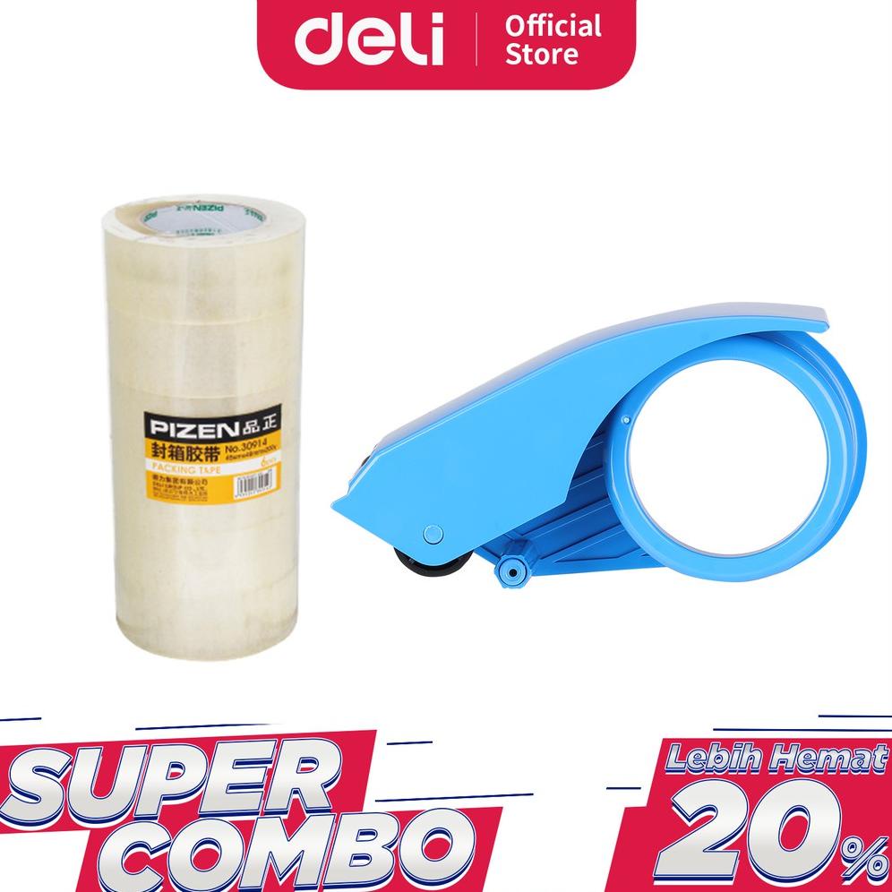 

Deli Combo Set 5 - Tape Dispenser Anti Karat + 3pcs Lakban Bening 45mm x 60 yard x 48 Micron