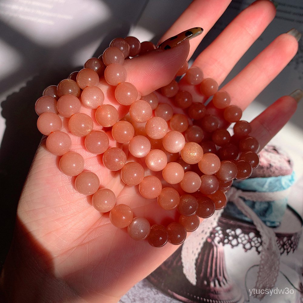 Kristal Gelang Manik-manik Bulat Batu Bulan Oranye Alami Perhiasan Wanita Batu MataharidiyGrosir Gel