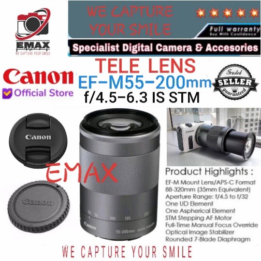 Lensa Tele Canon EF M 55 200mm IS STM for Camera EOS M EFM 55 200 mm